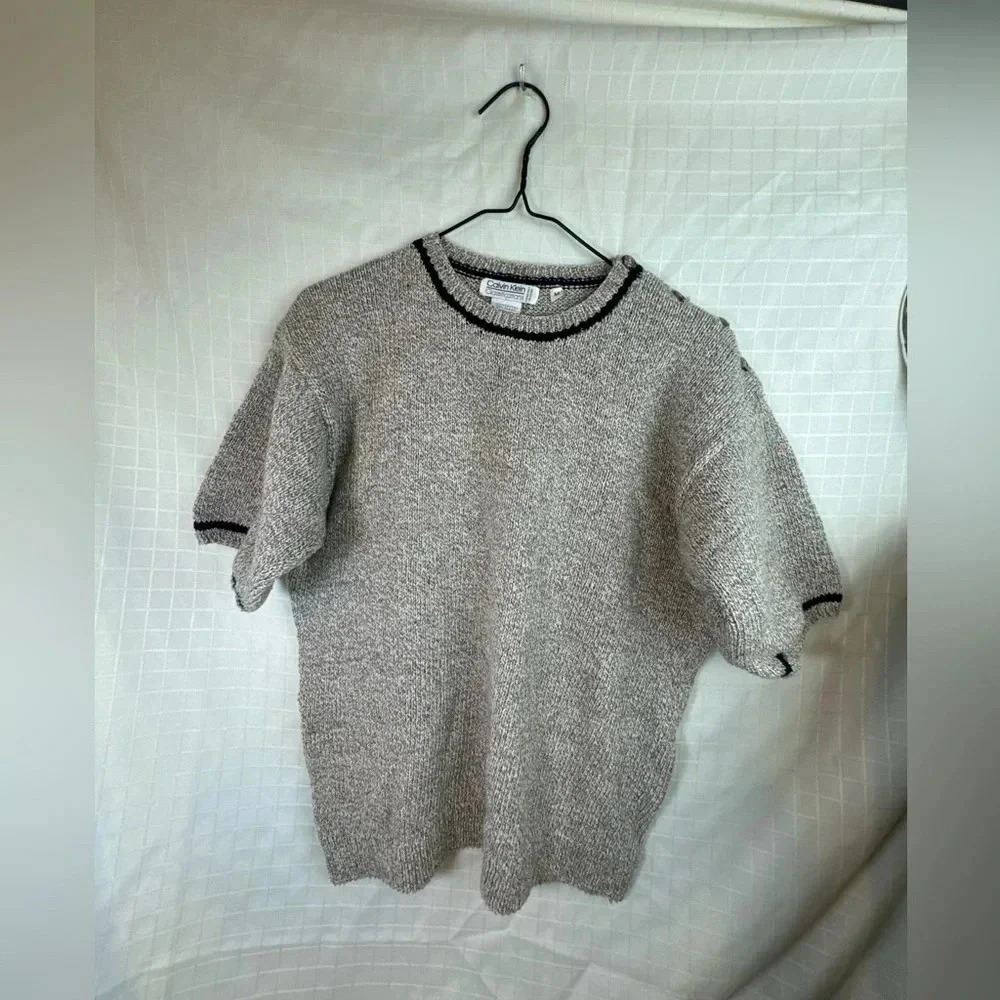 Calvin Klein Women’s Medium Open Knit Sweater Tan Cream Neutral Work Casual